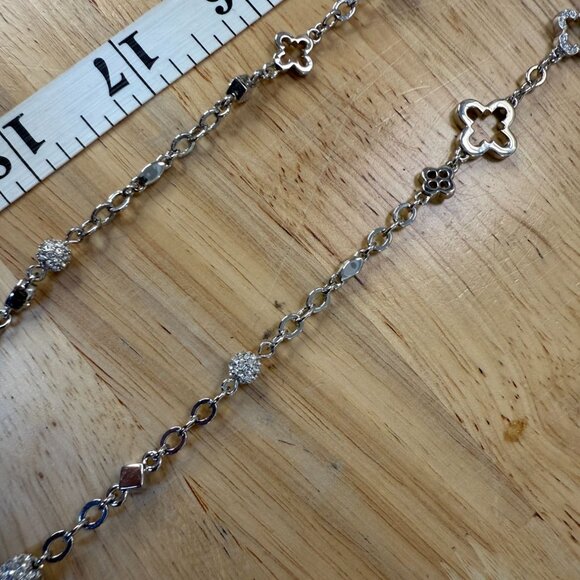 Silver-Tone Long Necklace With Spade-Style Charms & Crystal Accents 32-Inch Chai - Picture 6 of 11